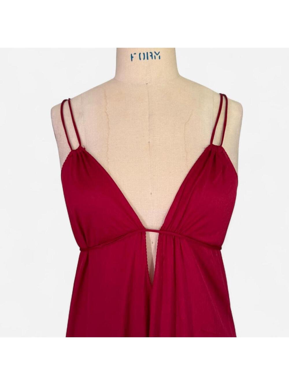 Vintage Deep Red Empire Waist Maxi Slip Dress Nightgown